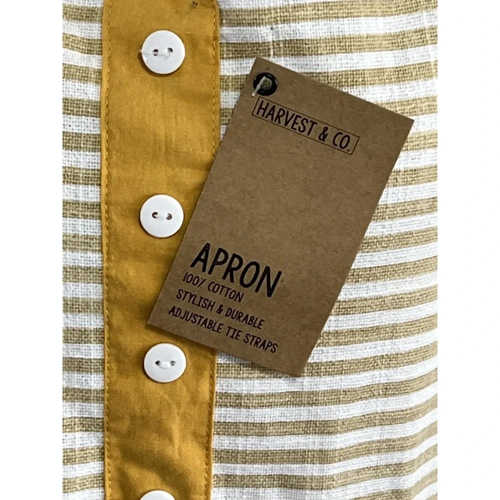 Harvest & Co Cat Pumpkin Fall Apron NWT Mustard Stripe Cotton Ruffle Pockets